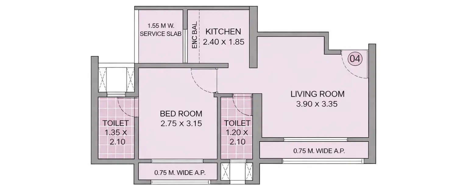 Floor plan for 1 BHK