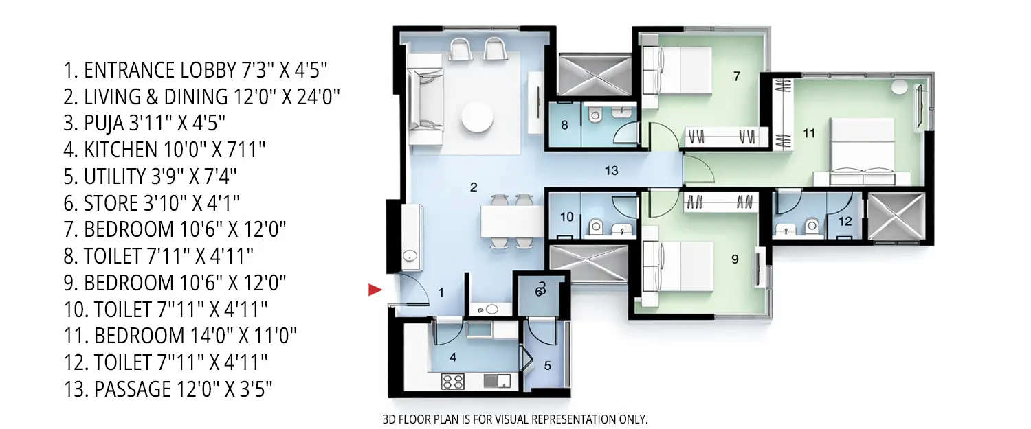 Floor plan for 3 BHK