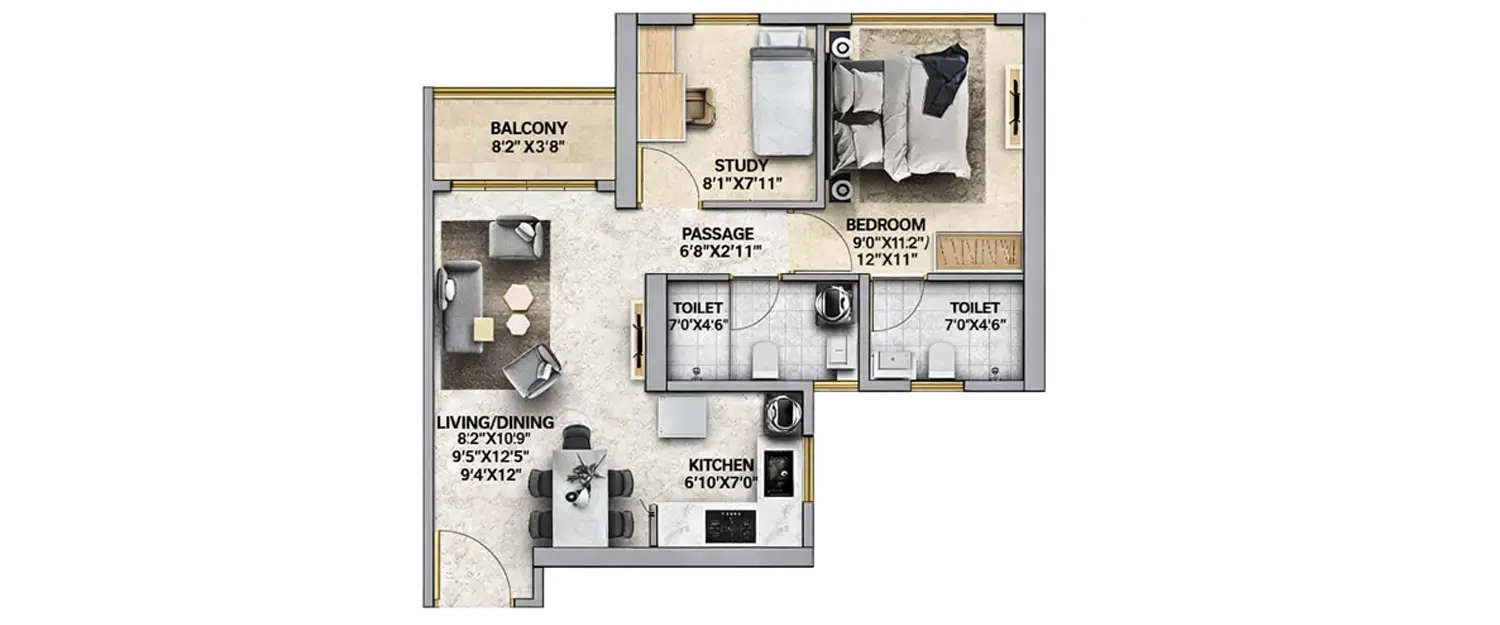 Floor plan for 1.5 BHK