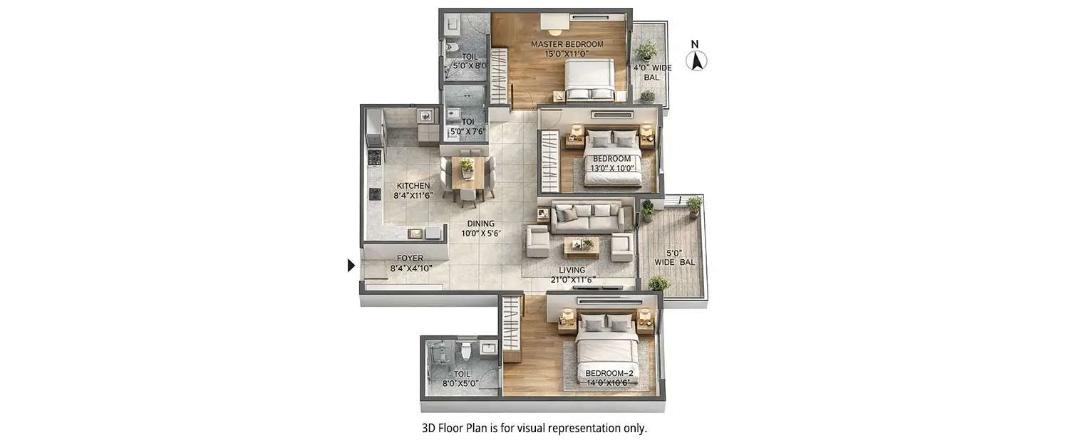 Floor plan for 3 BHK
