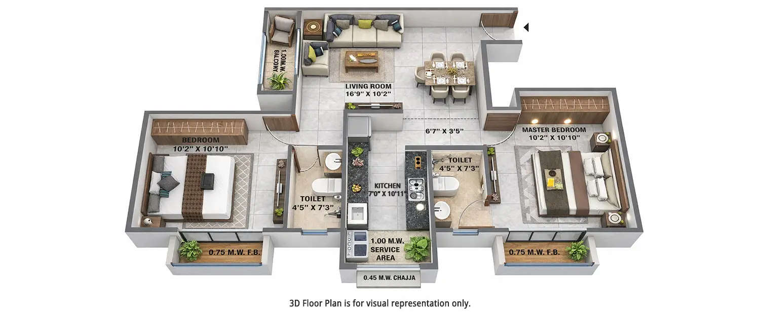 Floor plan for 2 BHK