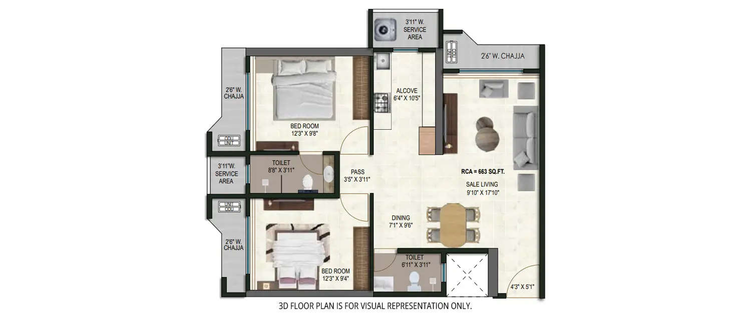 Floor plan for 2 BHK