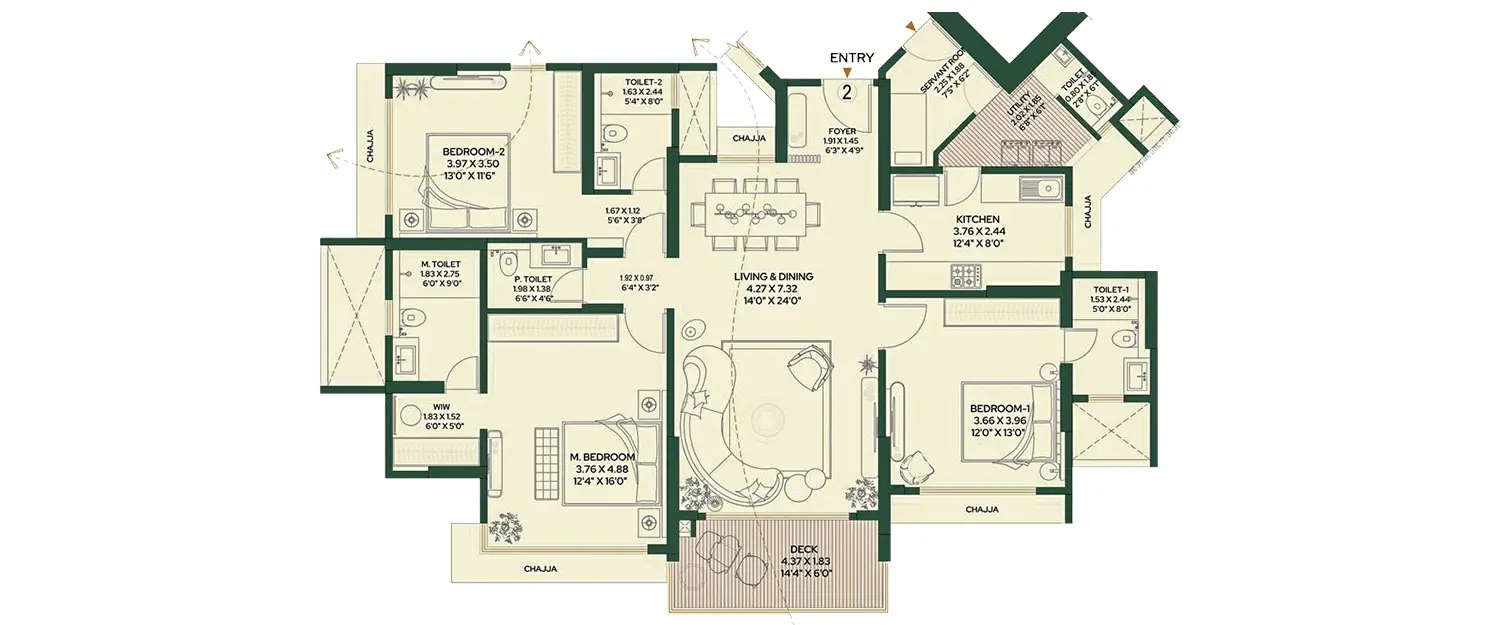 Floor plan for 3 BHK