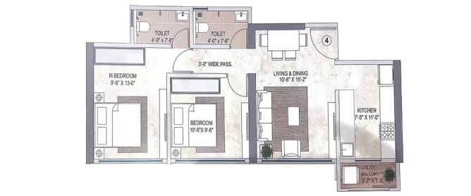 Vihang Avaana Mira Road - Floor plan 2 BHK 624 Sq.ft