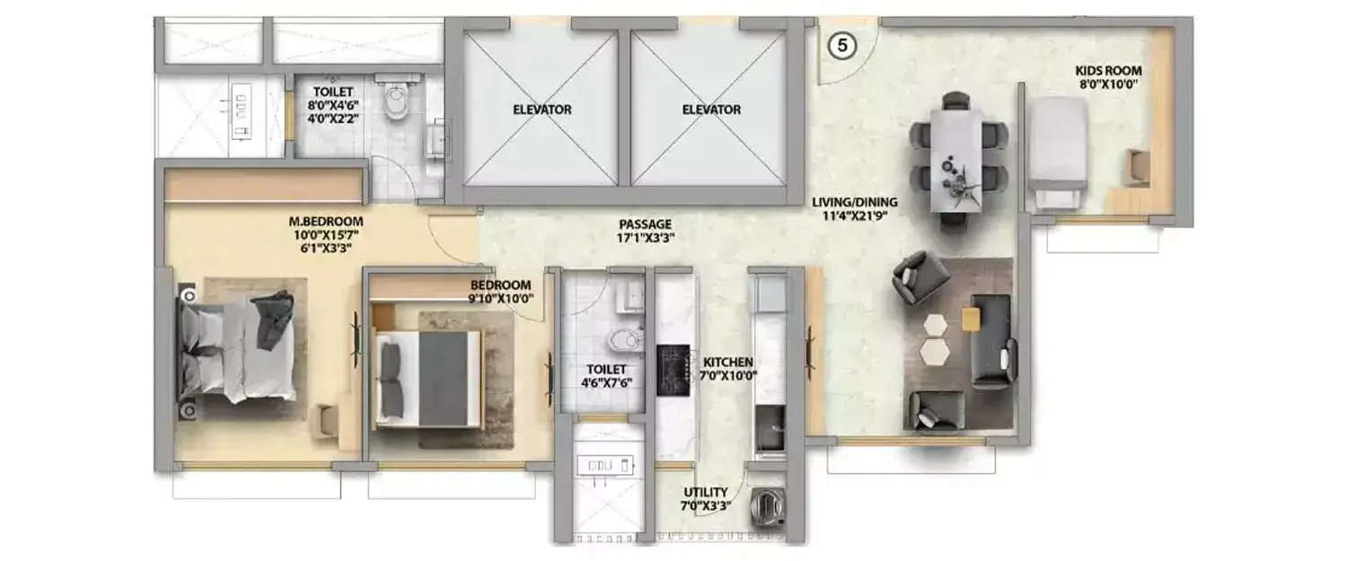 Floor plan for 3 BHK