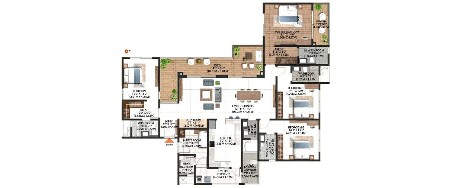 Floor plan for 4 BHK