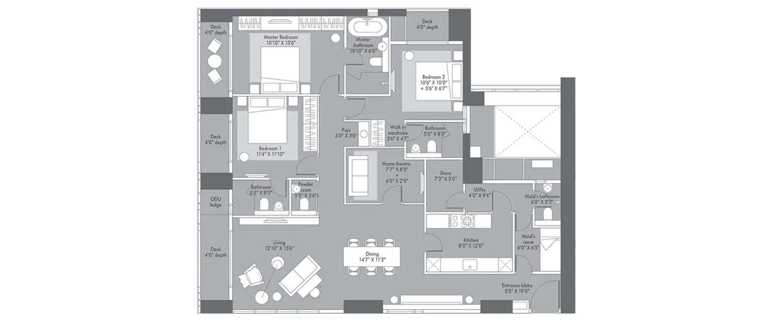 Floor plan for 3 BHK