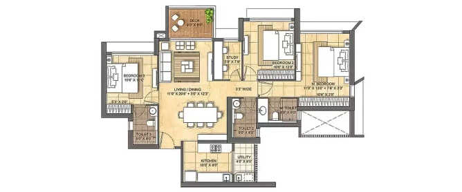Lodha Bellevue Mahalaxmi - Floor plan 3.5 BHK 1162 Sq.ft