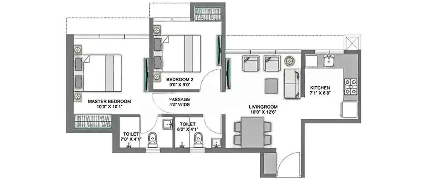 Floor plan for 2 BHK