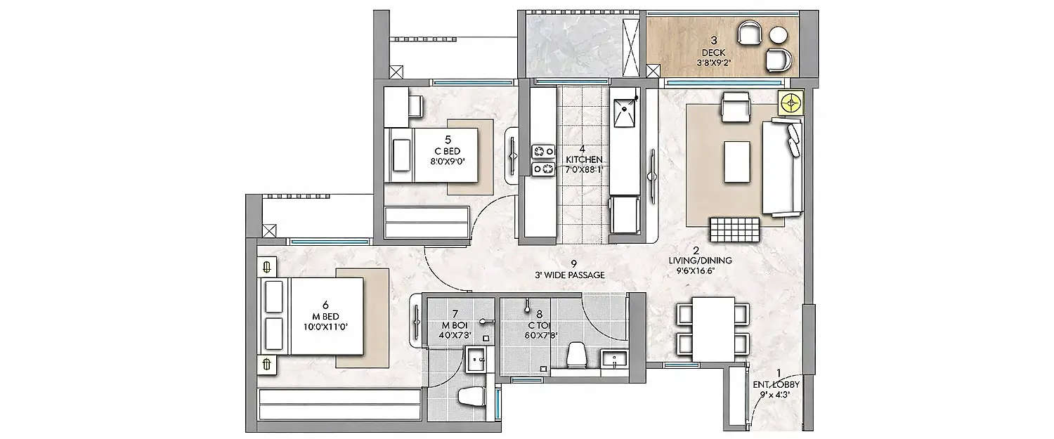 Floor plan for 2 BHK