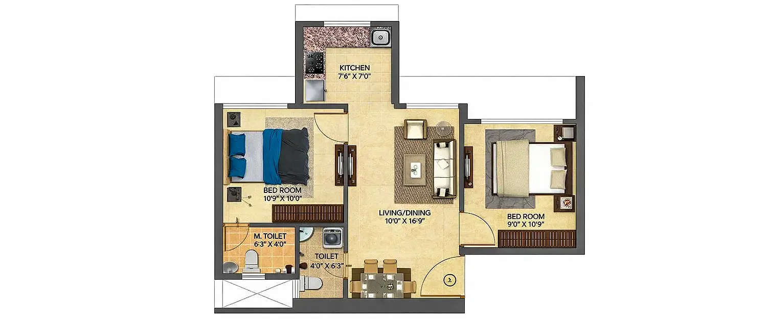 Floor plan for 2 BHK