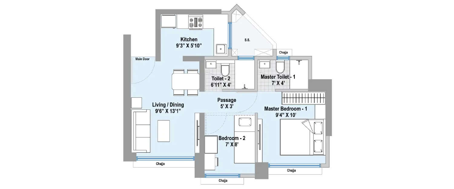 Floor plan for 2 BHK
