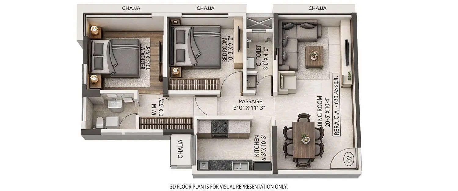 Floor plan for 2 BHK