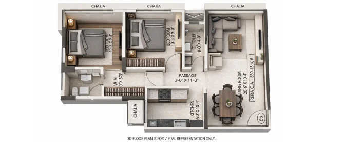 Suraj Lumina Dadar - Floor plan 2 BHK 620 Sq.ft