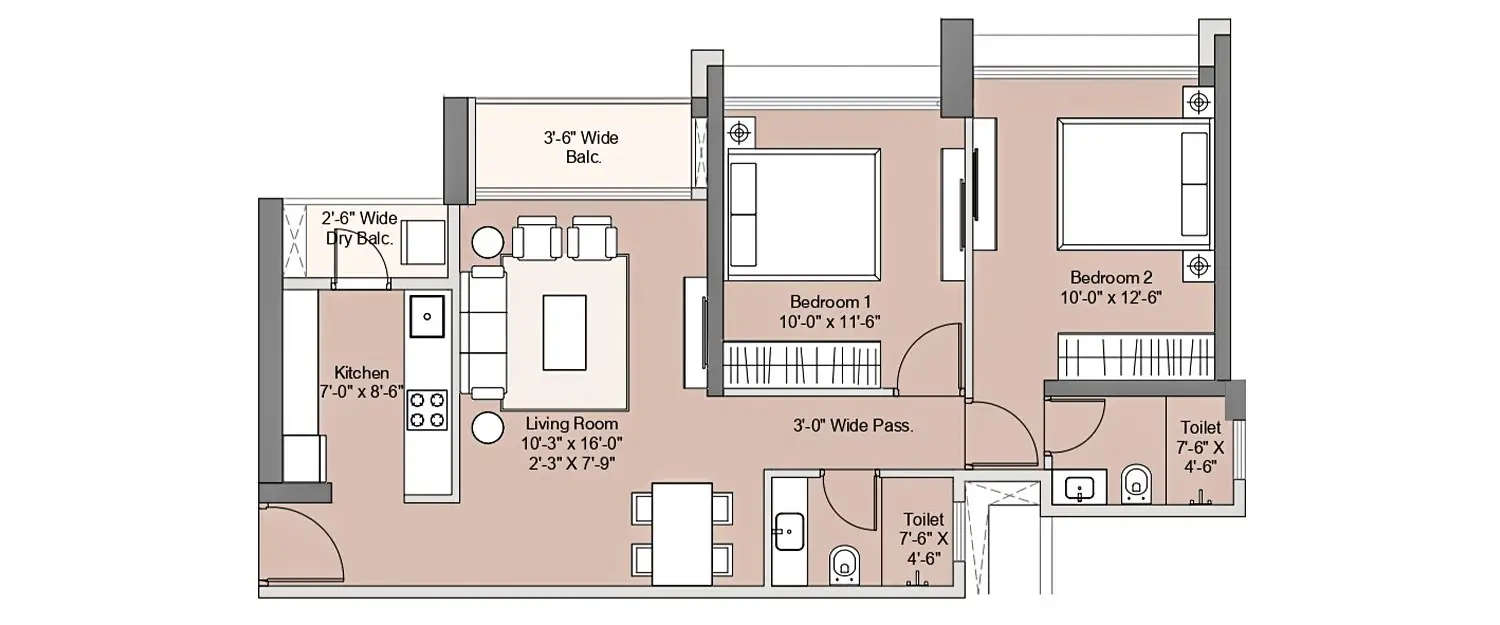 Floor plan for 2 BHK