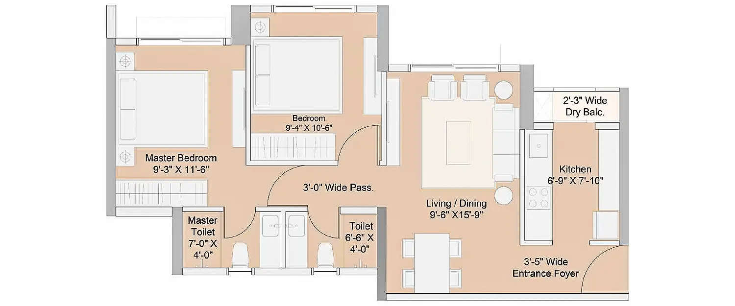 Floor plan for 2 BHK