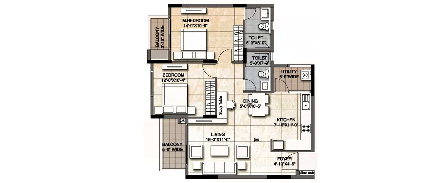 Floor plan for 2 BHK