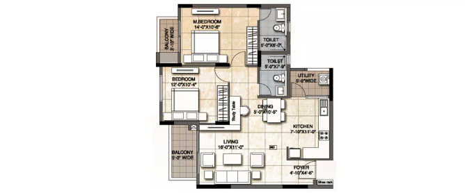 Ajmera Lakeside Yelahanka - Floor plan 2 BHK 1170 Sq.ft