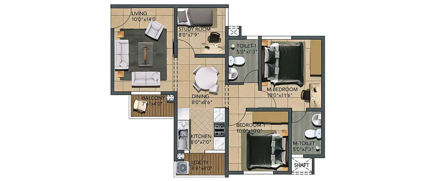 Floor plan for 2.5 BHK