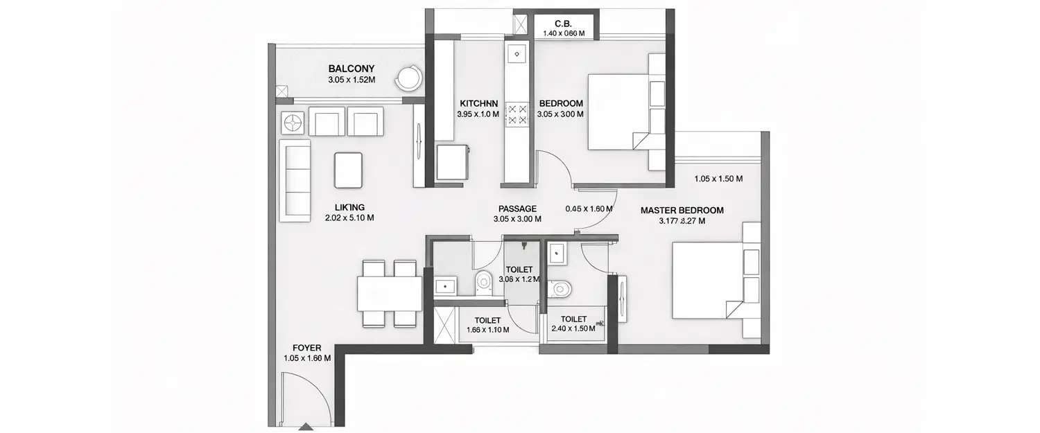 Floor plan for 2 BHK