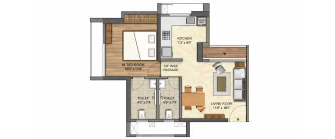 Runwal Codename Bewise Balkum - Floor plan 1 BHK 422 Sq.ft