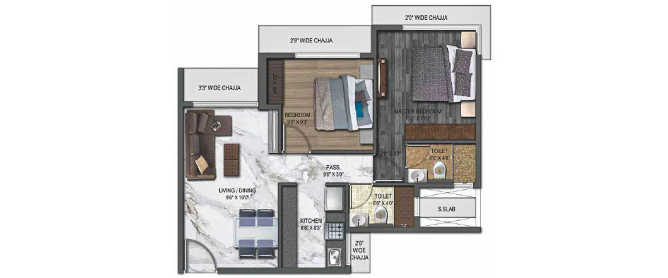 UK Iridium Kandivali - Floor plan 2 BHK 518 Sq.ft