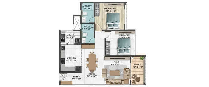 Sumadhura Epitome Rachenahalli - Floor plan 2 BHK 1340 Sq.ft