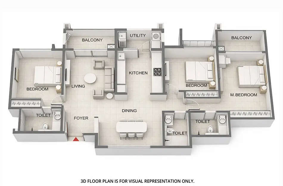 Floor plan for 3 BHK