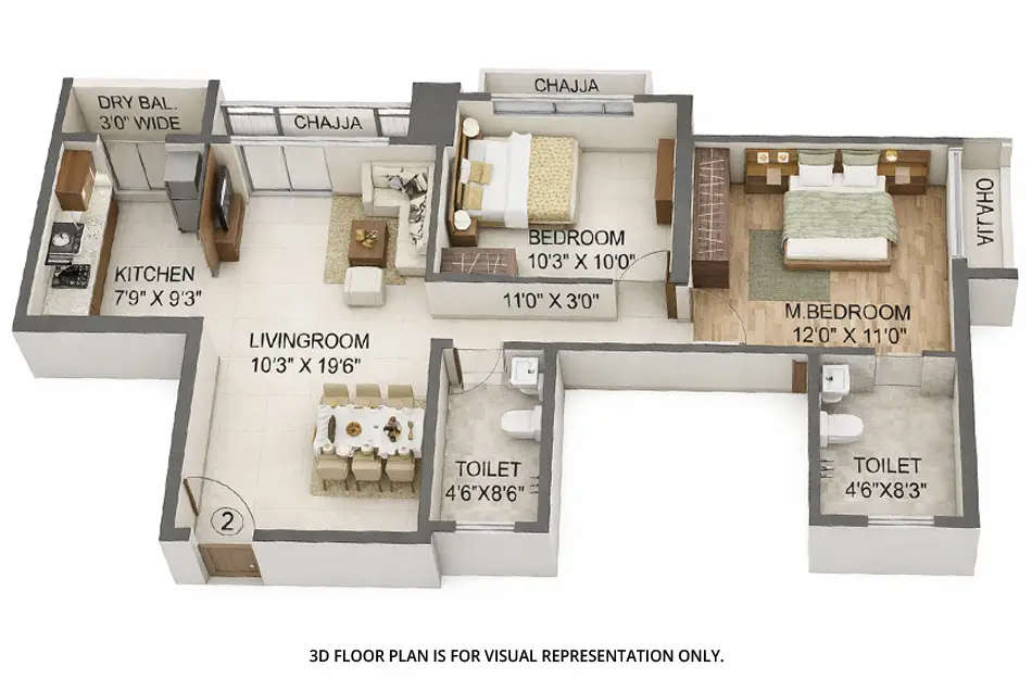 Floor plan for 2 BHK