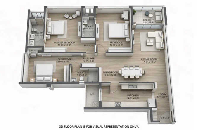 Oberoi Maxima Andheri - Floor plan 3 BHK 1313 Sq.ft