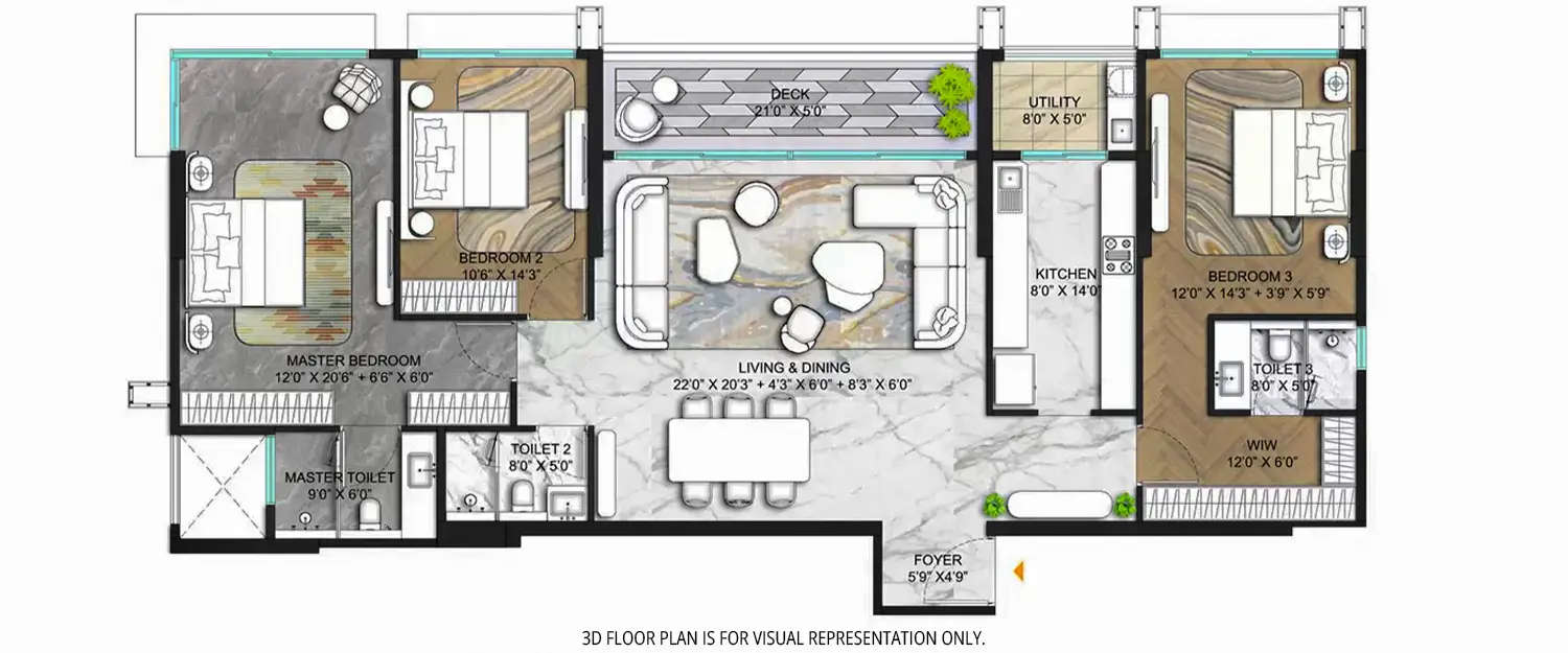 Floor plan for 3 BHK