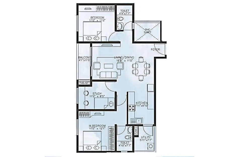 Floor plan for 2.5 BHK