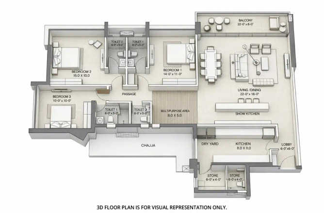 Oberoi Elysian Goregaon - Floor plan 3 BHK 1980 Sq.ft