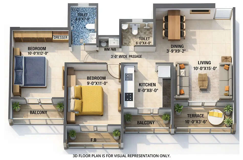 Floor plan for 2 BHK