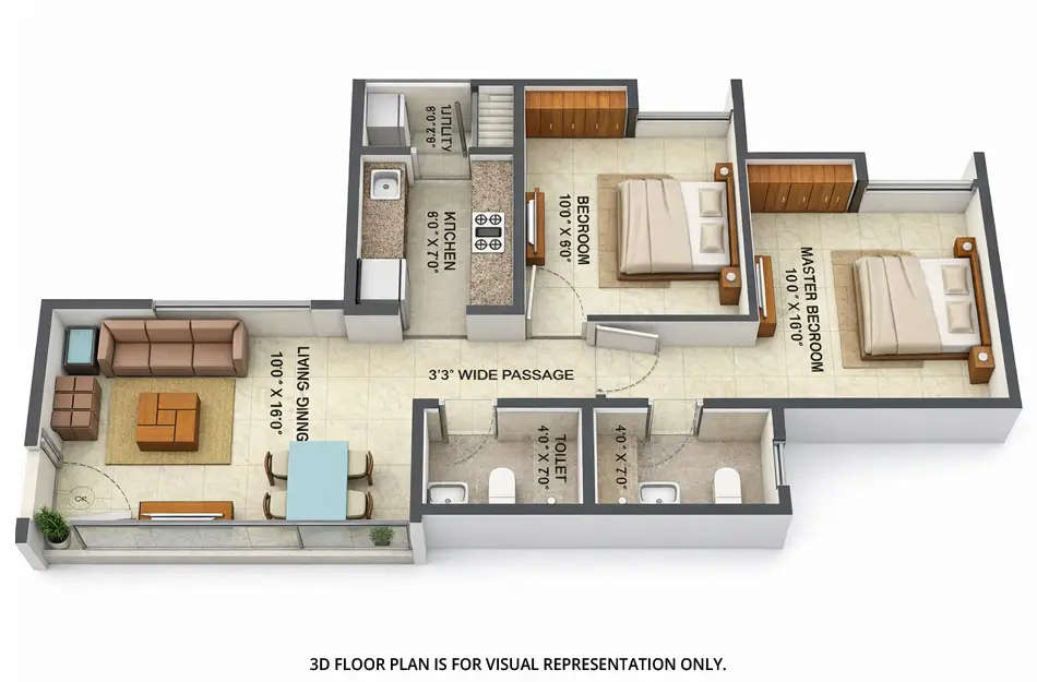 Floor plan for 2 BHK