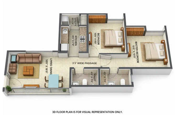 Lodha Aquaville Series Dombivali - Floor plan 2 BHK 583 Sq.ft