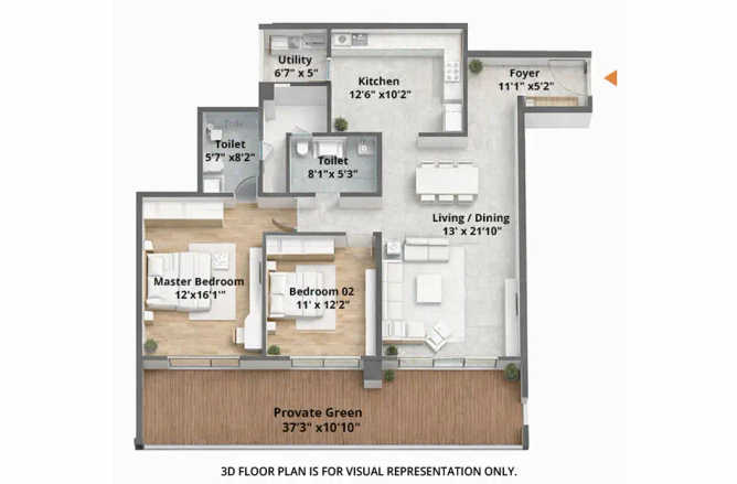 Bramhacorp Sun Valley Bavdhan - Floor plan 2 BHK 1419 Sq.ft