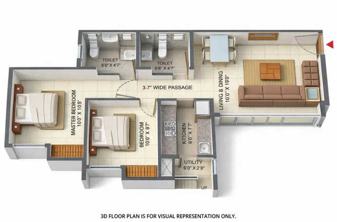Lodha Casa Marvella Dombivali - Floor plan 2 BHK 736 Sq.ft