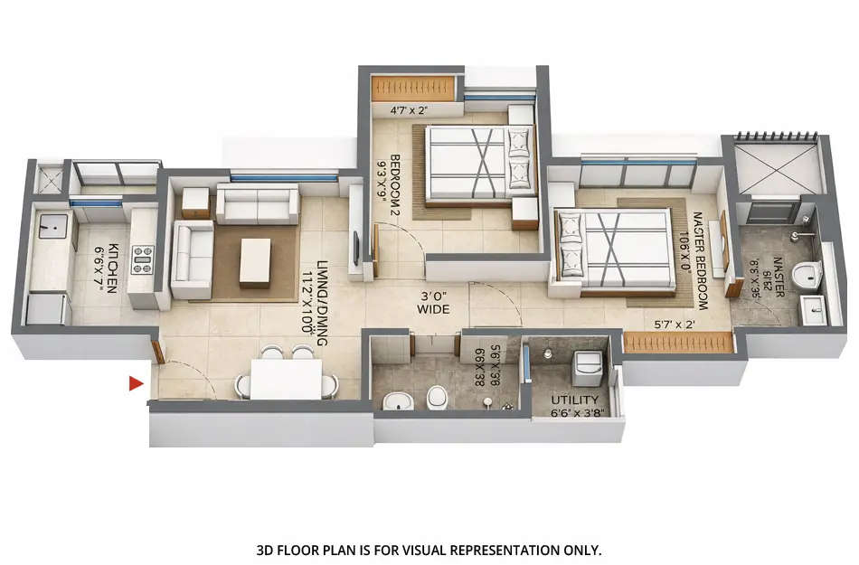 Floor plan for 2 BHK