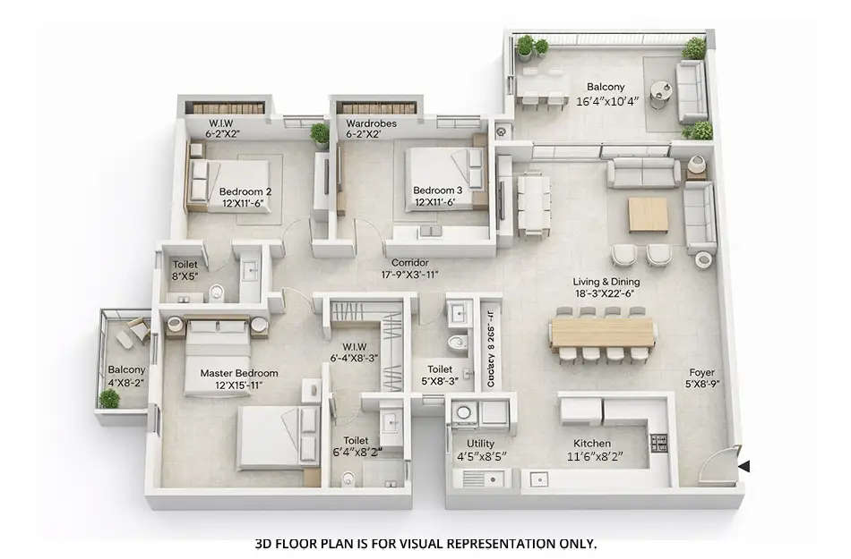 Floor plan for 3 BHK