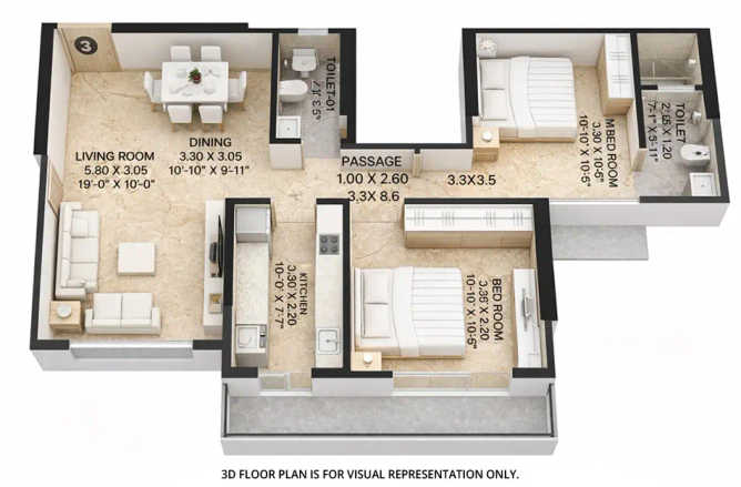 Paranjape Athena Bandra - Floor plan 2 BHK 639 Sq.ft