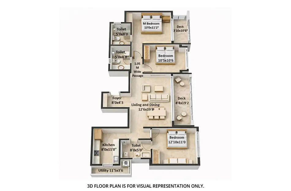Floor plan for 3 BHK