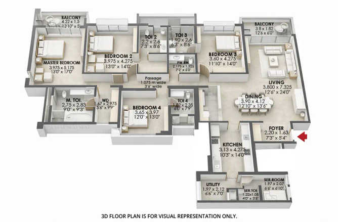 Godrej River Royale Mahalunge - Floor plan 4 BHK 2304 Sq.ft