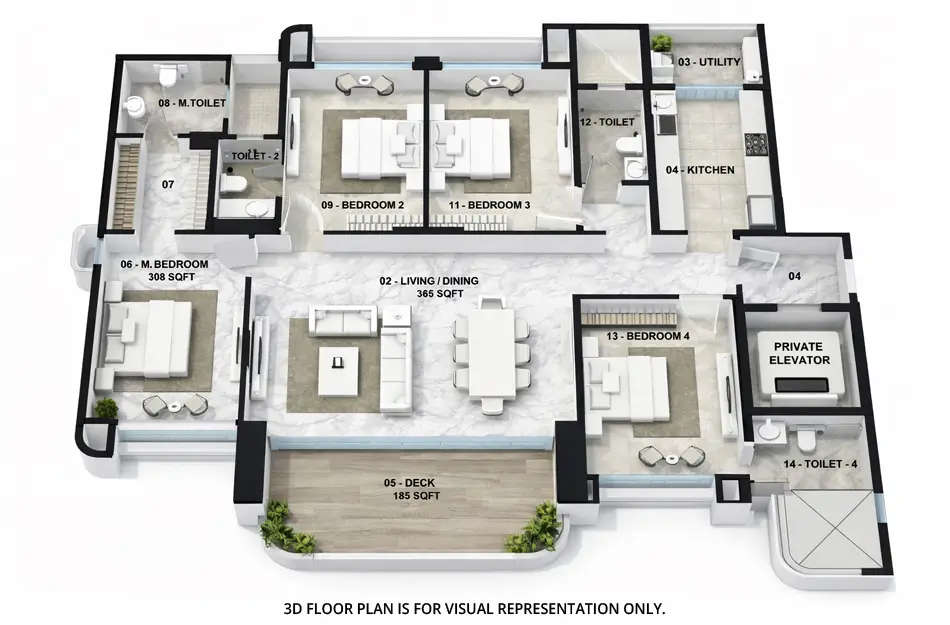 Floor plan for 4 BHK