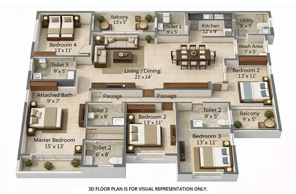 Floor plan for 4 BHK