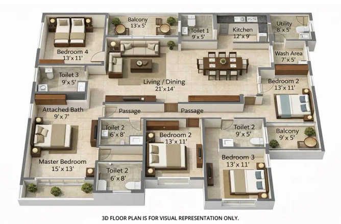 Ajmera Vann Versova - Floor plan 4 BHK 2174 Sq.ft