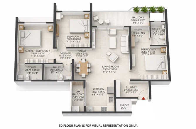 Shubh Veda Akurdi - Floor plan 3 BHK 1139 Sq.ft