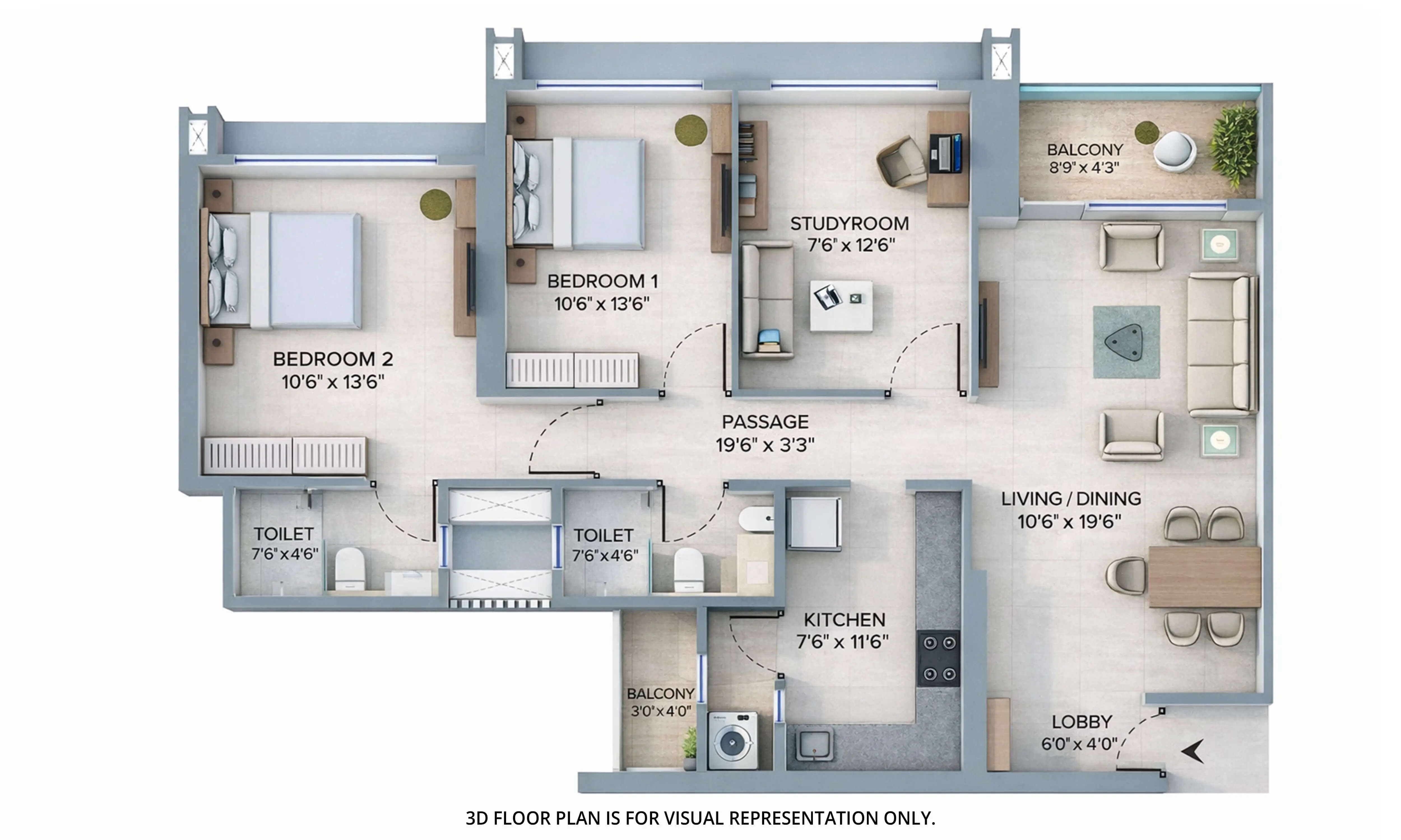 Floor plan for 3 BHK