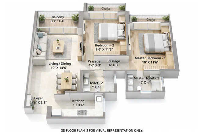 Raheja Lunaris Juinagar - Floor plan 2 BHK 649 Sq.ft