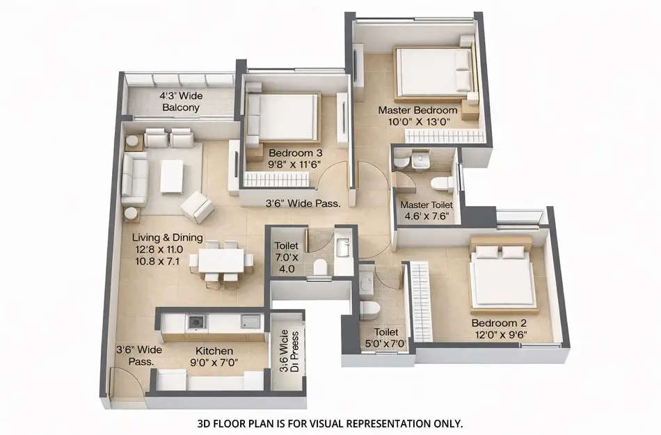 Floor plan for 3 BHK